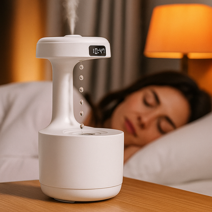 Lunaris™ – Antygrawitacyjny Nawilżacz Powietrza z Efektem Kropli, Cichą Mgiełką i Lampką Nocną LED