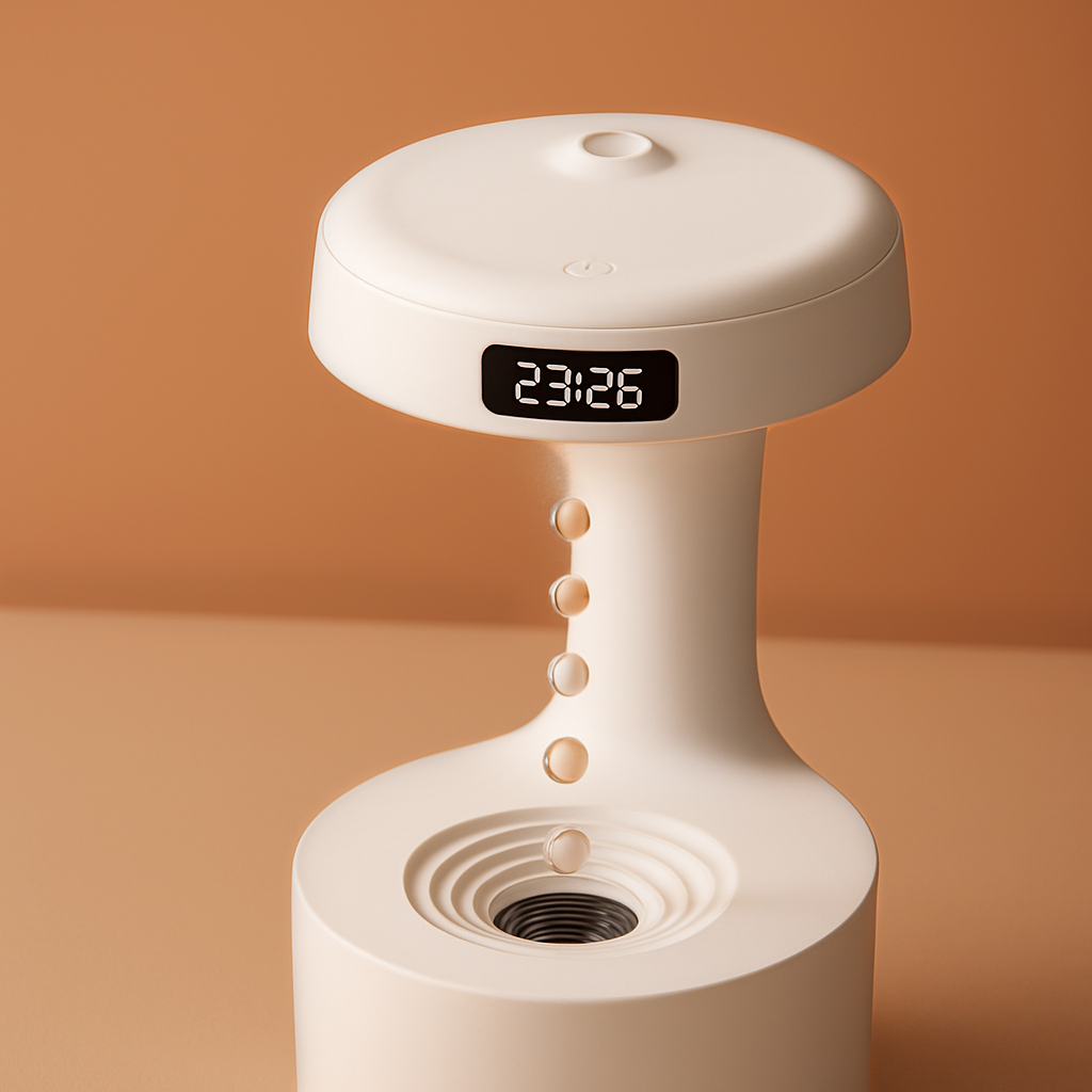 Lunaris™ – Antygrawitacyjny Nawilżacz Powietrza z Efektem Kropli, Cichą Mgiełką i Lampką Nocną LED